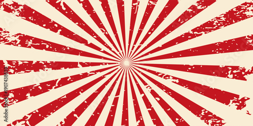vintage japan red rising sun, sun ray vintage red rising sun background. vector illustration of a rising sun background with a grunge texture.eps.10.