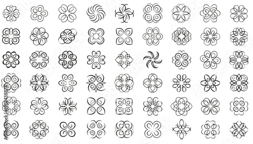 Collection of various black and white flower designs and patterns.