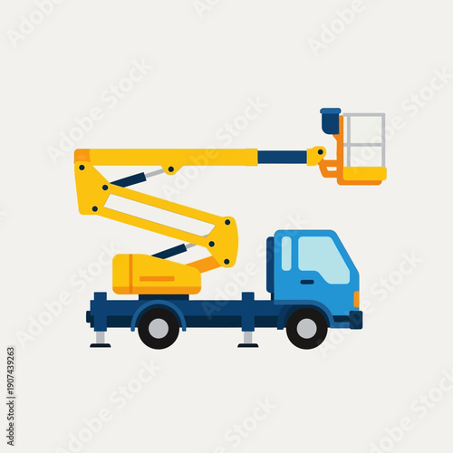 Bucket Truck Icon. Aerial Work Platform (AWP) or Boom Lift Vehicle. Flat Vector Illustration of Construction Maintenance Equipment.