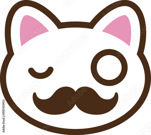 Kawaii cat in monocle. Funny mustaches animal face