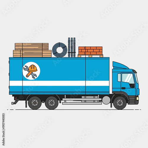 Construction Material Delivery Truck Vector Illustration. Building Supplies Transport and Logistics Concept.