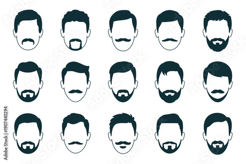 Minimalist Line Art Faces with Mustaches and Beards