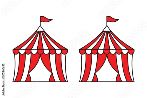 Red and White Circus Tent Illustration with Flag