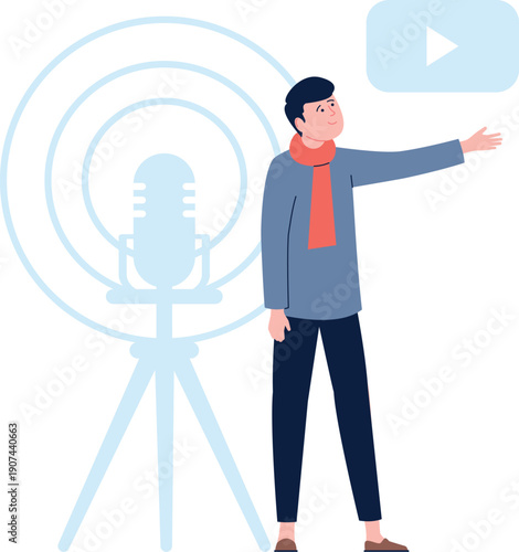 Podcast record. Man broadcast audio color icon