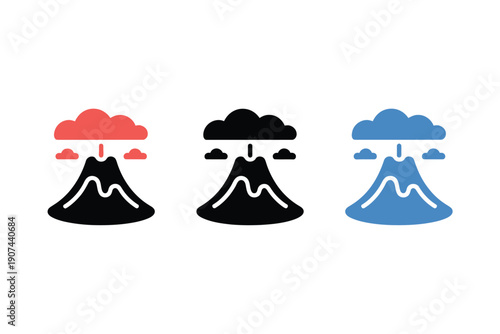 Volcanic Eruption with Red Clouds and Black Mountains