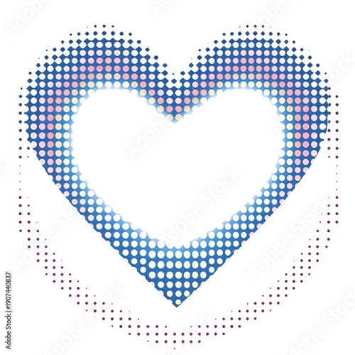 Whimsical, retro-inspired graphic featuring interconnected halftone dots forming a stylized heart shape, ||heart, design