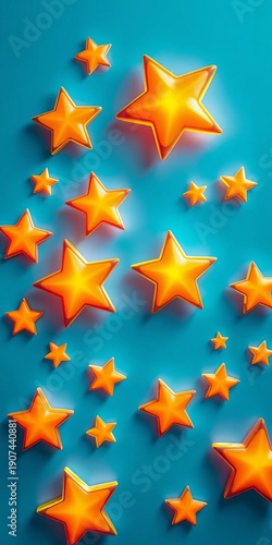 Whimsical stars scattered across a soft blue background, pattern, colorful