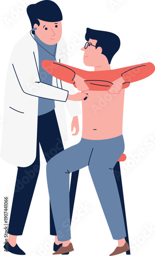 Doctor hearing patient chest with stethoscope. Medical check up