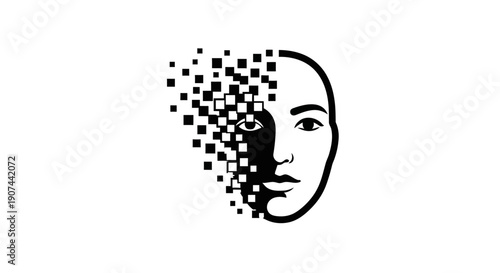 Abstract Human Face Dissolving into Digital Pixels