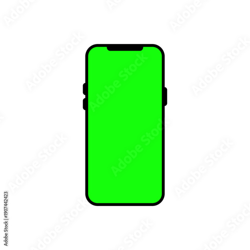Smartphone green screen icon. Mobile phone mockup symbol. Cellphone chroma key sign