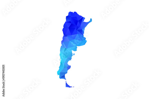 Argentina map - Polygon Style Vector Illustration in Blue Gradient, Low Poly Geometric Design, Isolated on White Background, Perfect for Infographics, Education, and Modern Presentations.