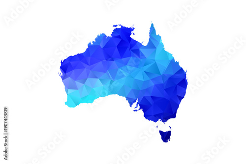 Australia map - Polygon Style Vector Illustration in Blue Gradient, Low Poly Geometric Design, Isolated on White Background, Perfect for Infographics, Education, and Modern Presentations.