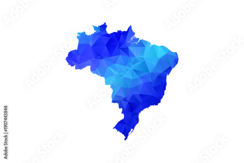 Brazil map - Polygon Style Vector Illustration in Blue Gradient, Low Poly Geometric Design, Isolated on White Background, Perfect for Infographics, Education, and Modern Presentations.