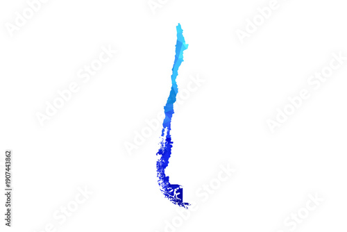 Chile map - Polygon Style Vector Illustration in Blue Gradient, Low Poly Geometric Design, Isolated on White Background, Perfect for Infographics, Education, and Modern Presentations.
