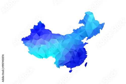 China map - Polygon Style Vector Illustration in Blue Gradient, Low Poly Geometric Design, Isolated on White Background, Perfect for Infographics, Education, and Modern Presentations.