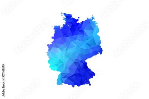 Germany map - Polygon Style Vector Illustration in Blue Gradient, Low Poly Geometric Design, Isolated on White Background, Perfect for Infographics, Education, and Modern Presentations.