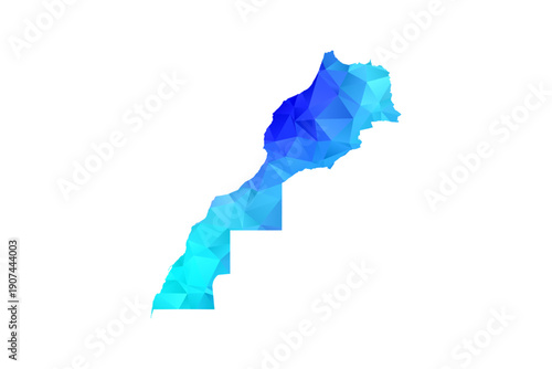 Morocco map - Polygon Style Vector Illustration in Blue Gradient, Low Poly Geometric Design, Isolated on White Background, Perfect for Infographics, Education, and Modern Presentations.