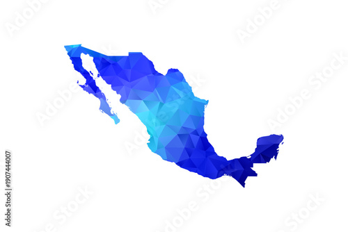 Mexico map - Polygon Style Vector Illustration in Blue Gradient, Low Poly Geometric Design, Isolated on White Background, Perfect for Infographics, Education, and Modern Presentations.