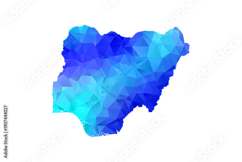 Nigeria map - Polygon Style Vector Illustration in Blue Gradient, Low Poly Geometric Design, Isolated on White Background, Perfect for Infographics, Education, and Modern Presentations.