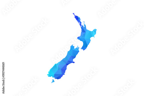 New Zealand map - Polygon Style Vector Illustration in Blue Gradient, Low Poly Geometric Design, Isolated on White Background, Perfect for Infographics, Education, and Modern Presentations.