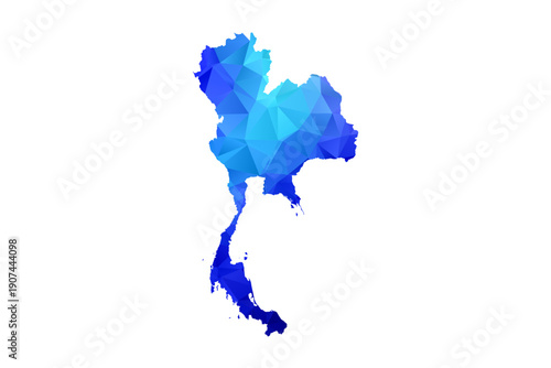 Thailand map - Polygon Style Vector Illustration in Blue Gradient, Low Poly Geometric Design, Isolated on White Background, Perfect for Infographics, Education, and Modern Presentations.