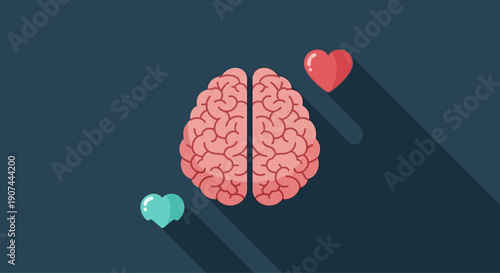 Brain and hearts representing emotional intelligence and mental health.