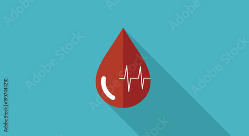 Blood drop with heartbeat line medical health concept.