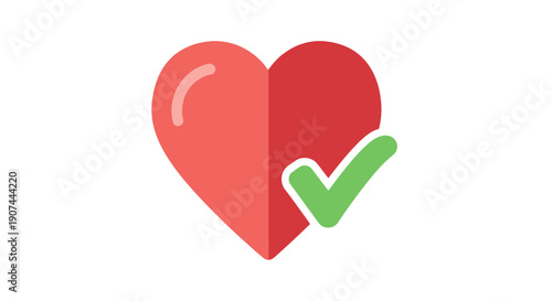 Red Heart with Green Checkmark Symbolizing Health and Approval.