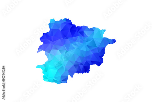 Andorra map - Polygon Style Vector Illustration in Blue Gradient, Low Poly Geometric Design, Isolated on White Background, Perfect for Infographics, Education, and Modern Presentations.