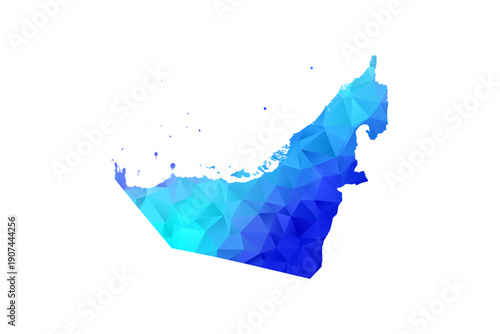 United Arab Emirates map - Polygon Style Vector Illustration in Blue Gradient, Low Poly Geometric Design, Isolated on White Background, Perfect for Infographics, Education, and Modern Presentations.
