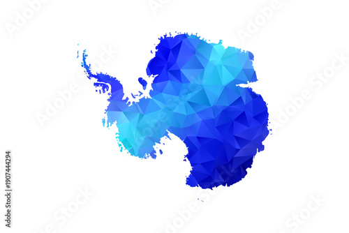 Antarctica map - Polygon Style Vector Illustration in Blue Gradient, Low Poly Geometric Design, Isolated on White Background, Perfect for Infographics, Education, and Modern Presentations.