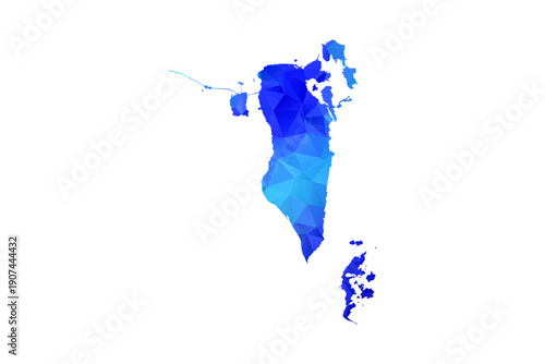 Bahrain map - Polygon Style Vector Illustration in Blue Gradient, Low Poly Geometric Design, Isolated on White Background, Perfect for Infographics, Education, and Modern Presentations.