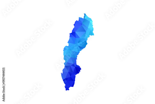 Sweden map - Polygon Style Vector Illustration in Blue Gradient, Low Poly Geometric Design, Isolated on White Background, Perfect for Infographics, Education, and Modern Presentations.