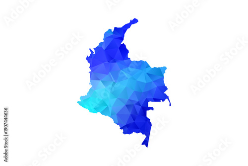 Colombia map - Polygon Style Vector Illustration in Blue Gradient, Low Poly Geometric Design, Isolated on White Background, Perfect for Infographics, Education, and Modern Presentations.