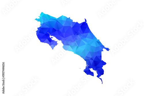 Costa Rica map - Polygon Style Vector Illustration in Blue Gradient, Low Poly Geometric Design, Isolated on White Background, Perfect for Infographics, Education, and Modern Presentations.