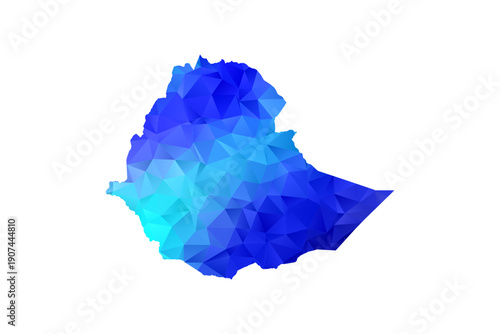 Ethiopia map - Polygon Style Vector Illustration in Blue Gradient, Low Poly Geometric Design, Isolated on White Background, Perfect for Infographics, Education, and Modern Presentations.