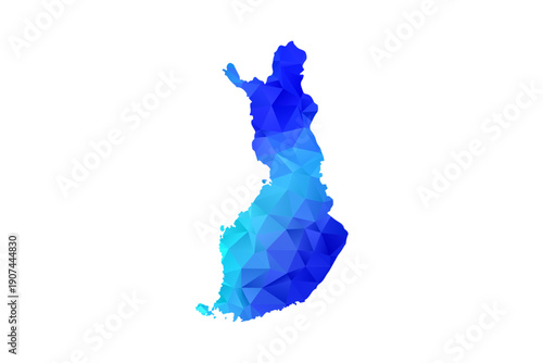 Finland map - Polygon Style Vector Illustration in Blue Gradient, Low Poly Geometric Design, Isolated on White Background, Perfect for Infographics, Education, and Modern Presentations.