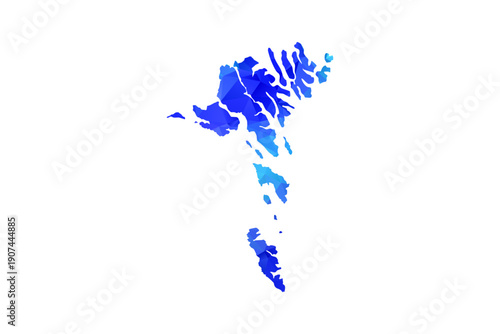 Faroe Islands map - Polygon Style Vector Illustration in Blue Gradient, Low Poly Geometric Design, Isolated on White Background, Perfect for Infographics, Education, and Modern Presentations.