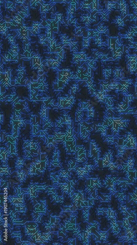Glowing Blue Circuit Patterns Shining in Dark Background