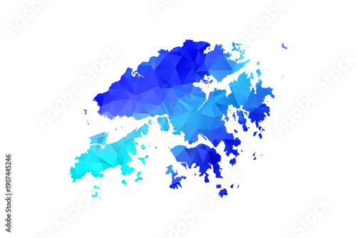 Hong Kong map - Polygon Style Vector Illustration in Blue Gradient, Low Poly Geometric Design, Isolated on White Background, Perfect for Infographics, Education, and Modern Presentations.