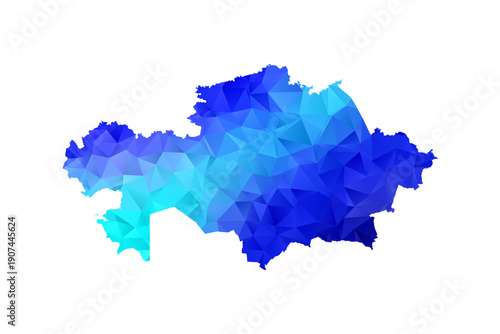 Kazakhstan map - Polygon Style Vector Illustration in Blue Gradient, Low Poly Geometric Design, Isolated on White Background, Perfect for Infographics, Education, and Modern Presentations.