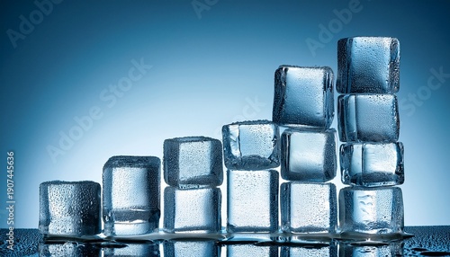 Melting Ice Cubes Arranged In A Rising Bar Graph Formation
