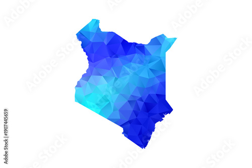Kenya map - Polygon Style Vector Illustration in Blue Gradient, Low Poly Geometric Design, Isolated on White Background, Perfect for Infographics, Education, and Modern Presentations.