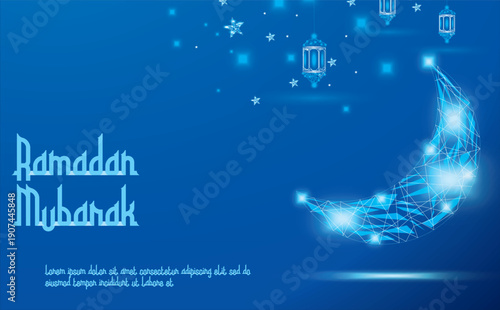 Ramadan Mubarak Greeting Background with Luminous Crescent Design