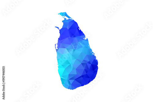 Sri Lanka map - Polygon Style Vector Illustration in Blue Gradient, Low Poly Geometric Design, Isolated on White Background, Perfect for Infographics, Education, and Modern Presentations.