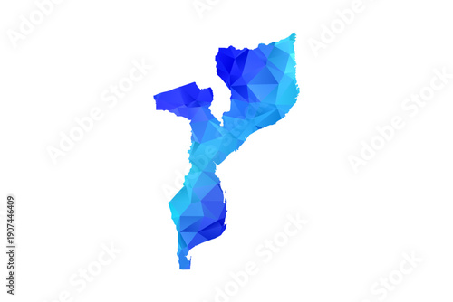 Mozambique map - Polygon Style Vector Illustration in Blue Gradient, Low Poly Geometric Design, Isolated on White Background, Perfect for Infographics, Education, and Modern Presentations.