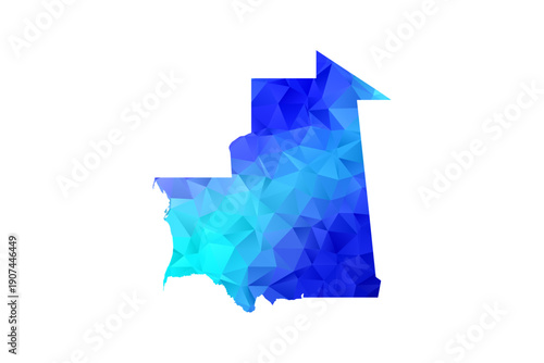 Mauritania map - Polygon Style Vector Illustration in Blue Gradient, Low Poly Geometric Design, Isolated on White Background, Perfect for Infographics, Education, and Modern Presentations.