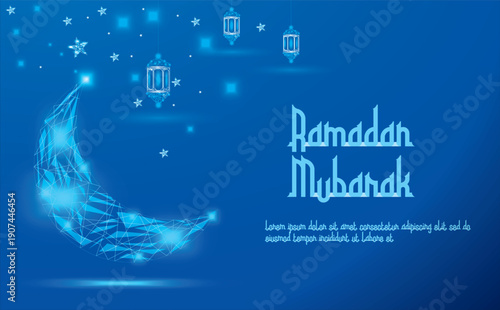 Elegant Ramadan Mubarak Background with Crescent Moon and Stars