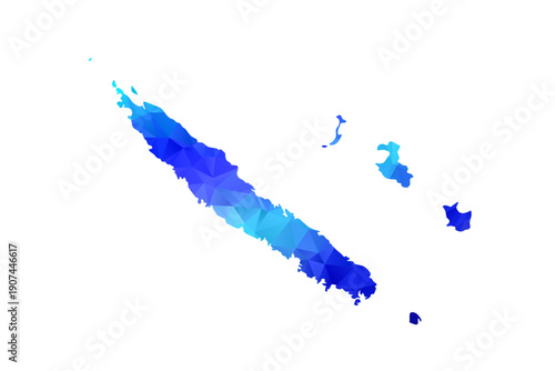 New Caledonia map - Polygon Style Vector Illustration in Blue Gradient, Low Poly Geometric Design, Isolated on White Background, Perfect for Infographics, Education, and Modern Presentations.