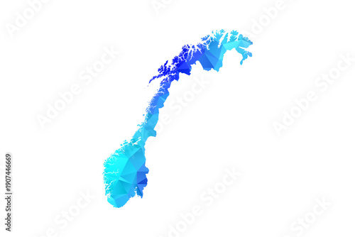 Norway map - Polygon Style Vector Illustration in Blue Gradient, Low Poly Geometric Design, Isolated on White Background, Perfect for Infographics, Education, and Modern Presentations.